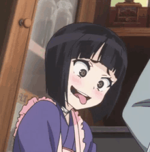 a girl sticking her tongue out in front of a cabinet with the number 91 on it