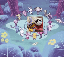 a group of stuffed animals are holding hands in a circle with the words lauramolero tumblr in the bottom right corner