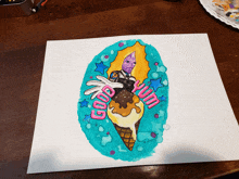 a drawing of an ice cream cone with the words good yum on it