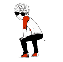 a cartoon of a boy wearing sunglasses and squatting down on a white background .