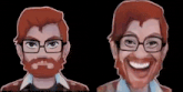 a cartoon of a man with glasses and a beard is smiling and angry .