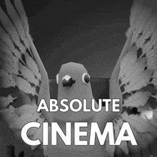 an ad for absolute cinema shows a bird with feathers on it 's wings