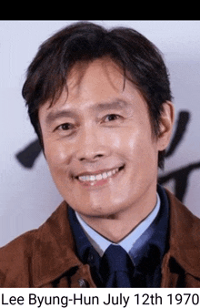 lee byung-hun was born on july 12th 1970 and is smiling
