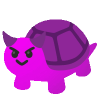 a purple turtle with horns and a smiley face
