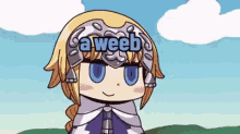 a cartoon of a girl with the word weeb on her head
