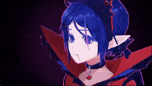 a girl with blue hair is wearing a santa hat and collar