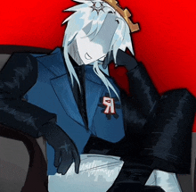 a drawing of a man with a crown and a badge that says ' я ' on it