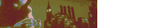 a blurry picture of a city with a clock tower