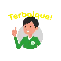 a man in a green jacket is giving a thumbs up and the word terbaique is behind him