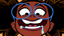 a cartoon drawing of a girl with glasses and a tear running out of her mouth