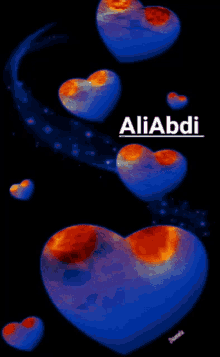 a blue and orange heart with the name aliabdi on it