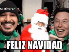 a man wearing a multiverse hat is standing next to a man dressed as santa