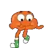 darwin from the amazing world of gumball is wearing green socks and green boots .