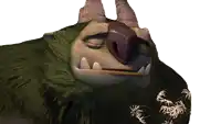 a cartoon character with horns and a green furry body
