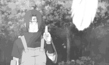 a black and white drawing of a person with a leaf on his head