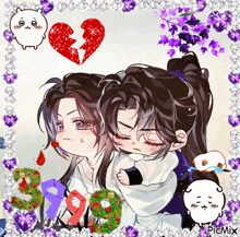 a picture of two anime characters with a broken heart in the background and the words picmix on the bottom