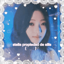 a picture of a girl with the words stella propiedad de allis on the bottom