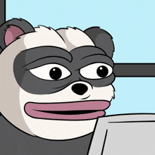 a cartoon drawing of a bear with a mask on his face