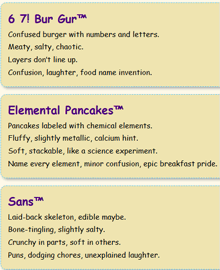 a list of pancake flavors including 6 7 bur gur