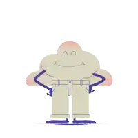 a cartoon drawing of a cloud wearing red shorts with lightning bolts