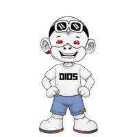 a cartoon character wearing a shirt that says dios on it