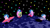 a pixel art drawing of a group of aliens