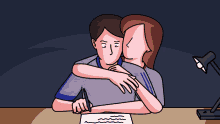 a cartoon of a man and a woman hugging each other