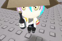 a cartoon character holding a bottle of alcohol