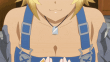 a close up of a girl 's chest with a necklace and gloves
