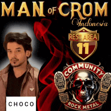 a man in a brown jacket is on a poster for man of crom indonesia