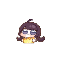 a pixel art illustration of a girl eating a piece of food .