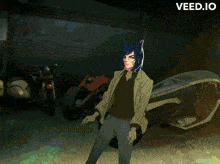 a drawing of a person with a cat ear and the words veed.io below