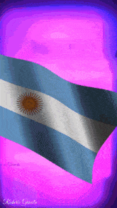 a argentina flag is waving in the wind on a pink and blue background
