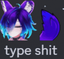 a picture of a girl with purple and blue hair and the words type shit
