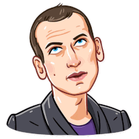 a cartoon drawing of a man looking up with a serious look on his face