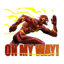 a cartoon of the flash running with the words on my way written below him .
