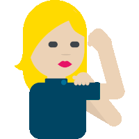 an illustration of a woman with blonde hair and red lips flexing her arm