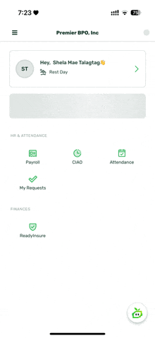 a screenshot of the premier bpo inc app on a cell phone