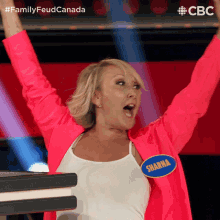 woo sharna family feud canada celebrating excited