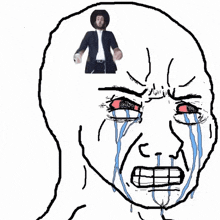 a drawing of a man 's face with tears coming out of it