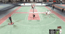 a basketball game is being played on a court and the score is 02 to 17