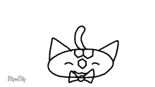 a black and white drawing of a cat wearing a bow tie and smiling .