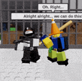 two roblox characters are standing next to each other and one is wearing a cone hat