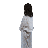 a woman in a white shirt and white pants is making a funny face