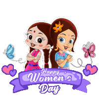 a happy women 's day greeting card with two girls on it