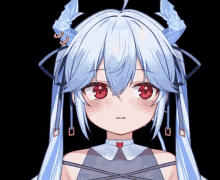 a girl with long white hair and red eyes is wearing a cat collar .