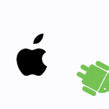 a black apple logo next to a green android logo on a white background