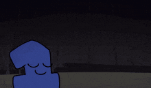 a blue cartoon character standing next to a blue object