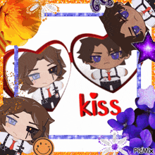 a picture of a boy in a heart and the word kiss