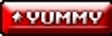 a red button with the word yummy in white letters